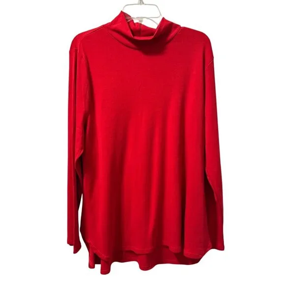 Chicos Red Mock Neck Long Sleeve Knit Tunic Top Size XL 100% Shirt. NWT - Picture 1 of 12